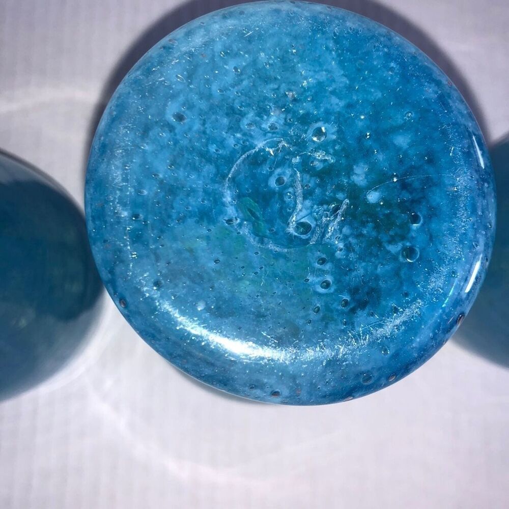 4 Handblown art glass swirl white and Aqua vintage glasses - Picture 12 of 14